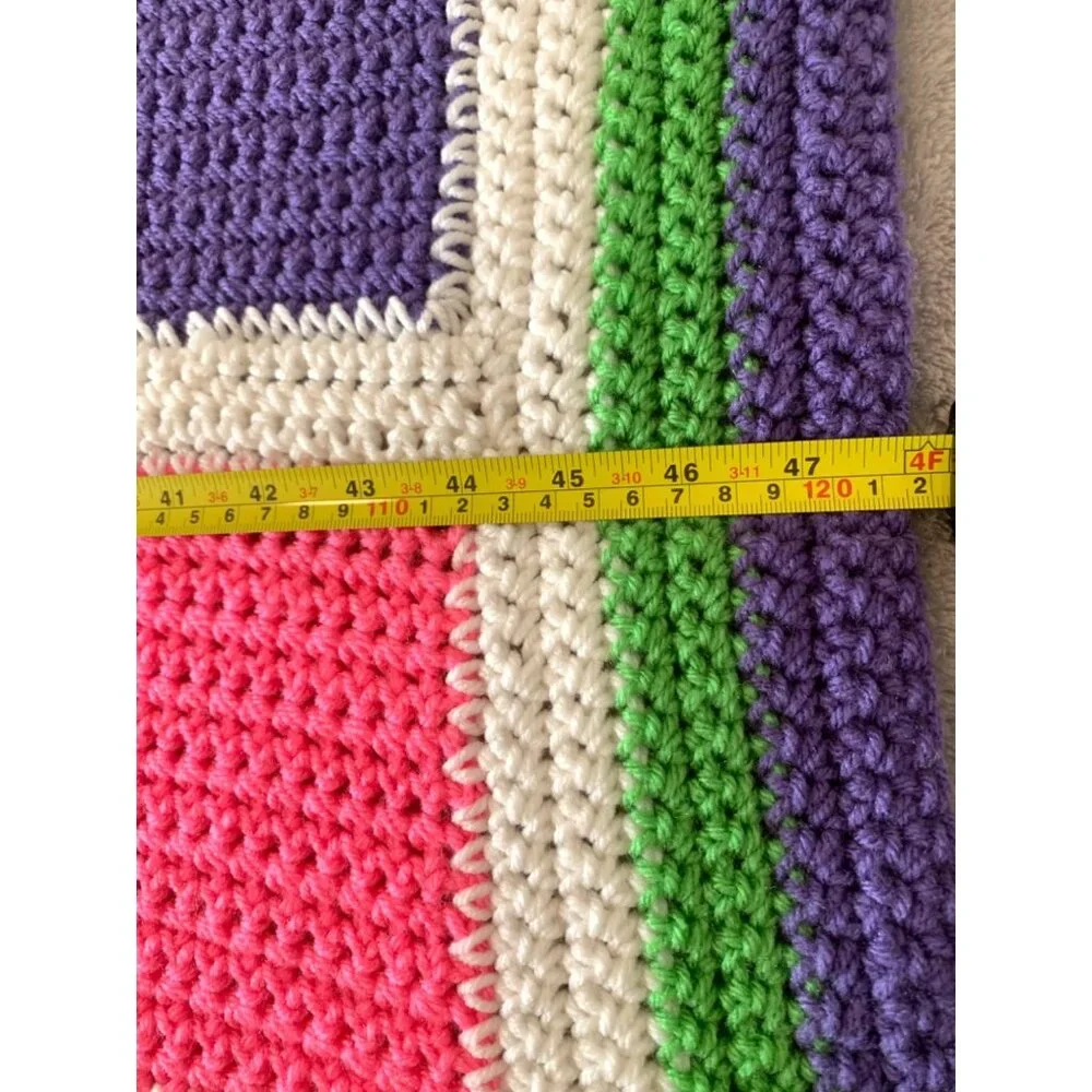 Handmade Vintage Bright Multicolor Crochet Squares Afghan‎ Blanket  48